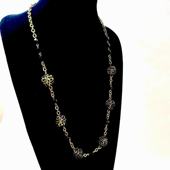 COLDWATER CREEK Black Bead Brass Station Necklace NWT - Picture 3 of 7